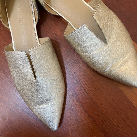 Vince Gold Leather Pointed D’orsay Flats - Picture 6 of 13